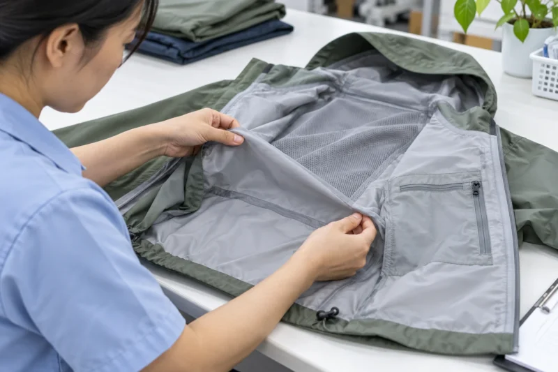Kiểm tra đường may và lớp lót áo khoác gió