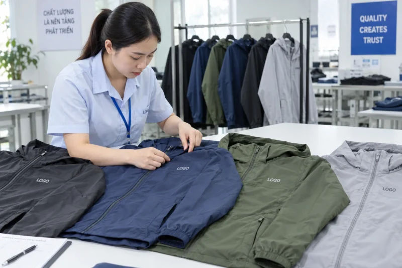 Kiểm tra logo áo khoác gió đồng phục