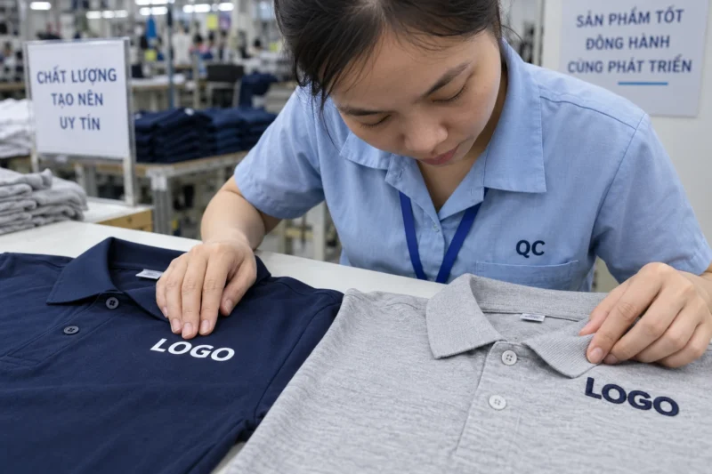 Kiểm tra logo hình in và hình thêu trên áo đồng phục