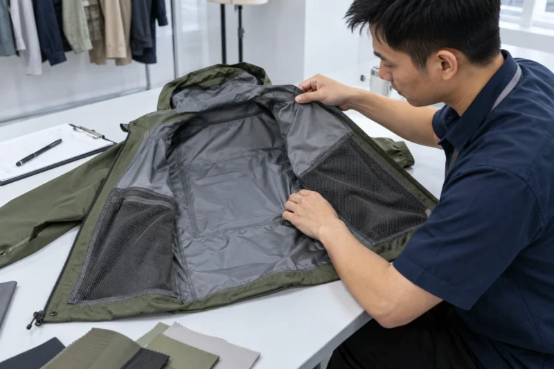 Kiểm tra mặt trong mẫu áo khoác gió
