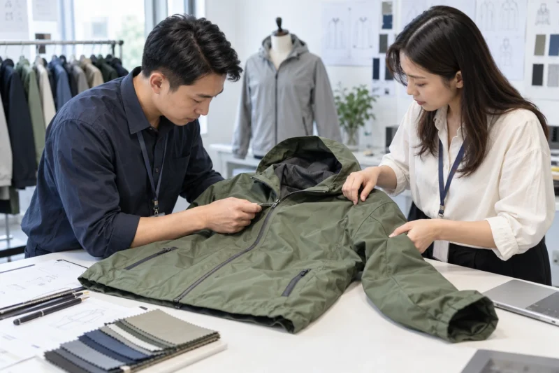 Kiểm tra mẫu áo khoác gió trước sản xuất