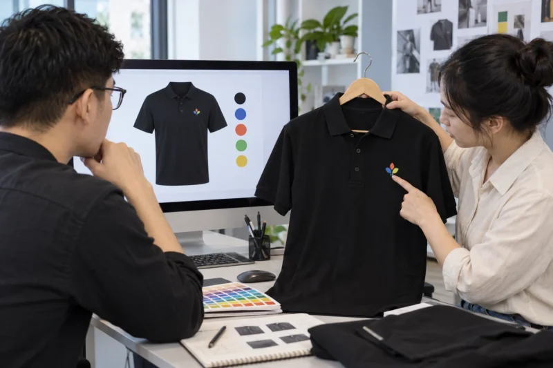 Kiểm tra màu logo trước khi in áo đen