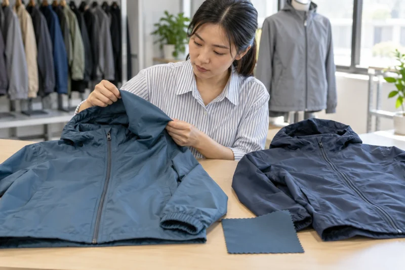 Kiểm tra màu và vải áo khoác gió đồng phục