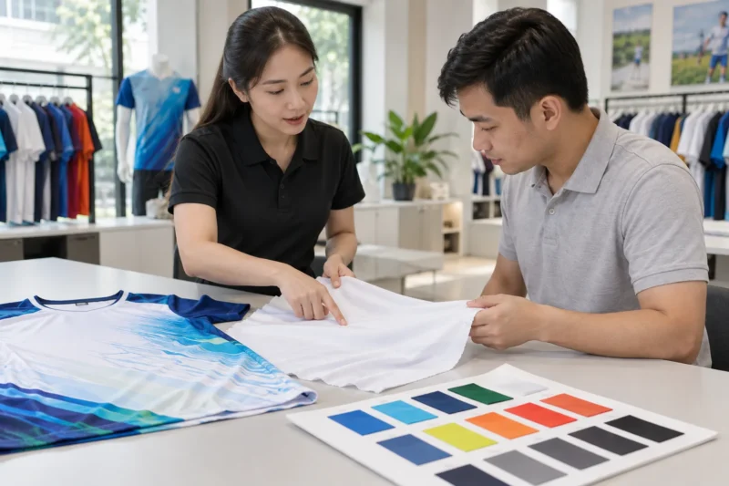 Kiểm tra mẫu vải Airycool in chuyển nhiệt trước khi đặt may