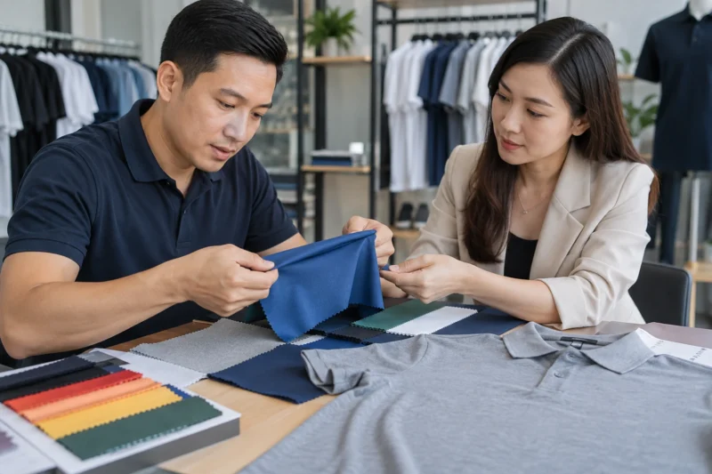 Kiểm tra mẫu vải may áo thun đồng phục thực tế
