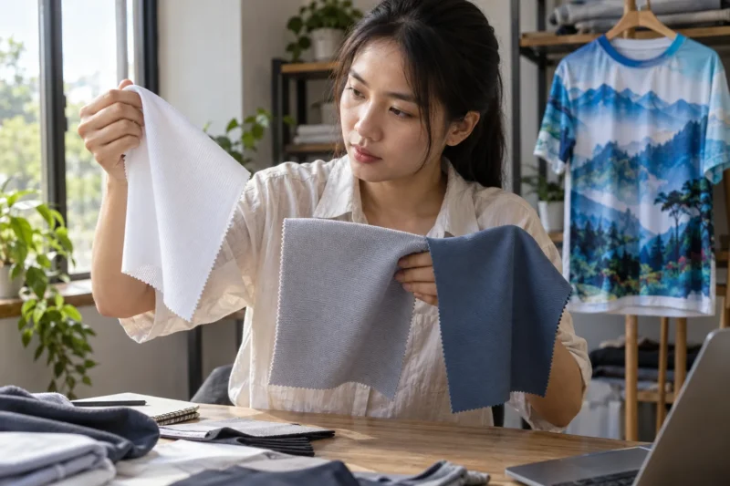 Kiểm tra mẫu vải thun lạnh trước khi in chuyển nhiệt