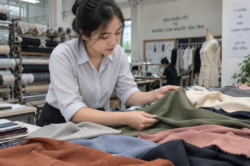 Kiểm tra mẫu vải trước khi duyệt áo đồng phục