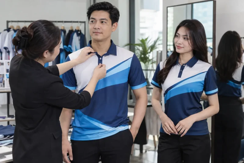 Kiểm tra thun lạnh khi may áo polo in chuyển nhiệt