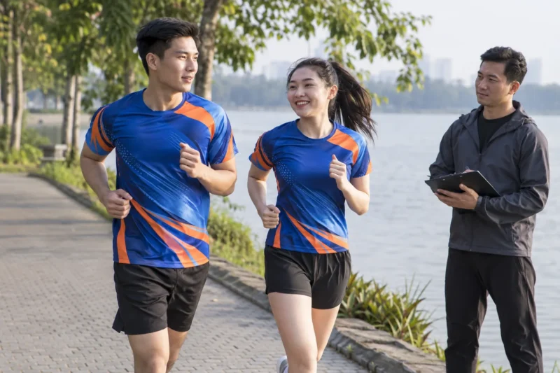 Kiểm tra vải áo chạy bộ in chuyển nhiệt khi vận động