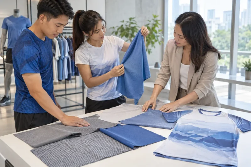 Kiểm tra vải may áo chạy bộ in chuyển nhiệt