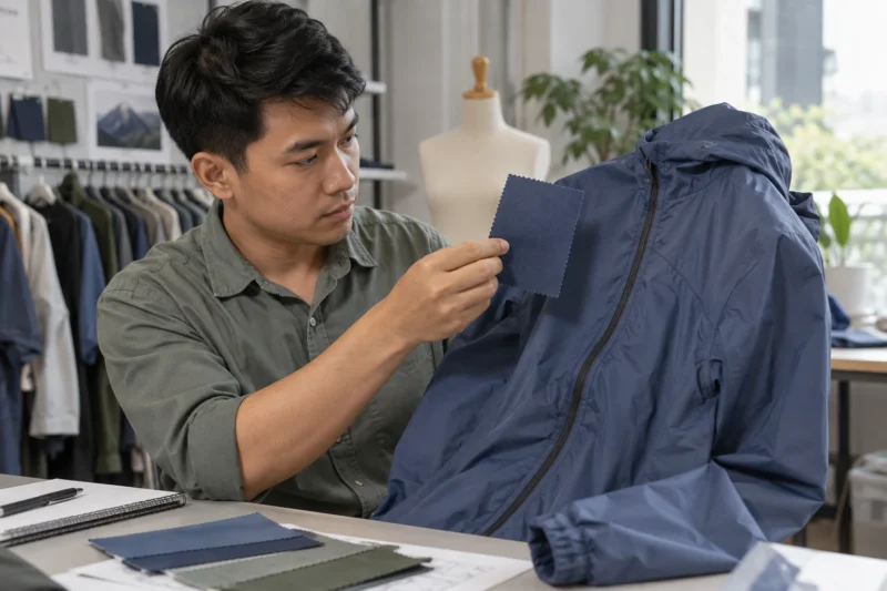 Kiểm tra vải trên mẫu áo khoác gió