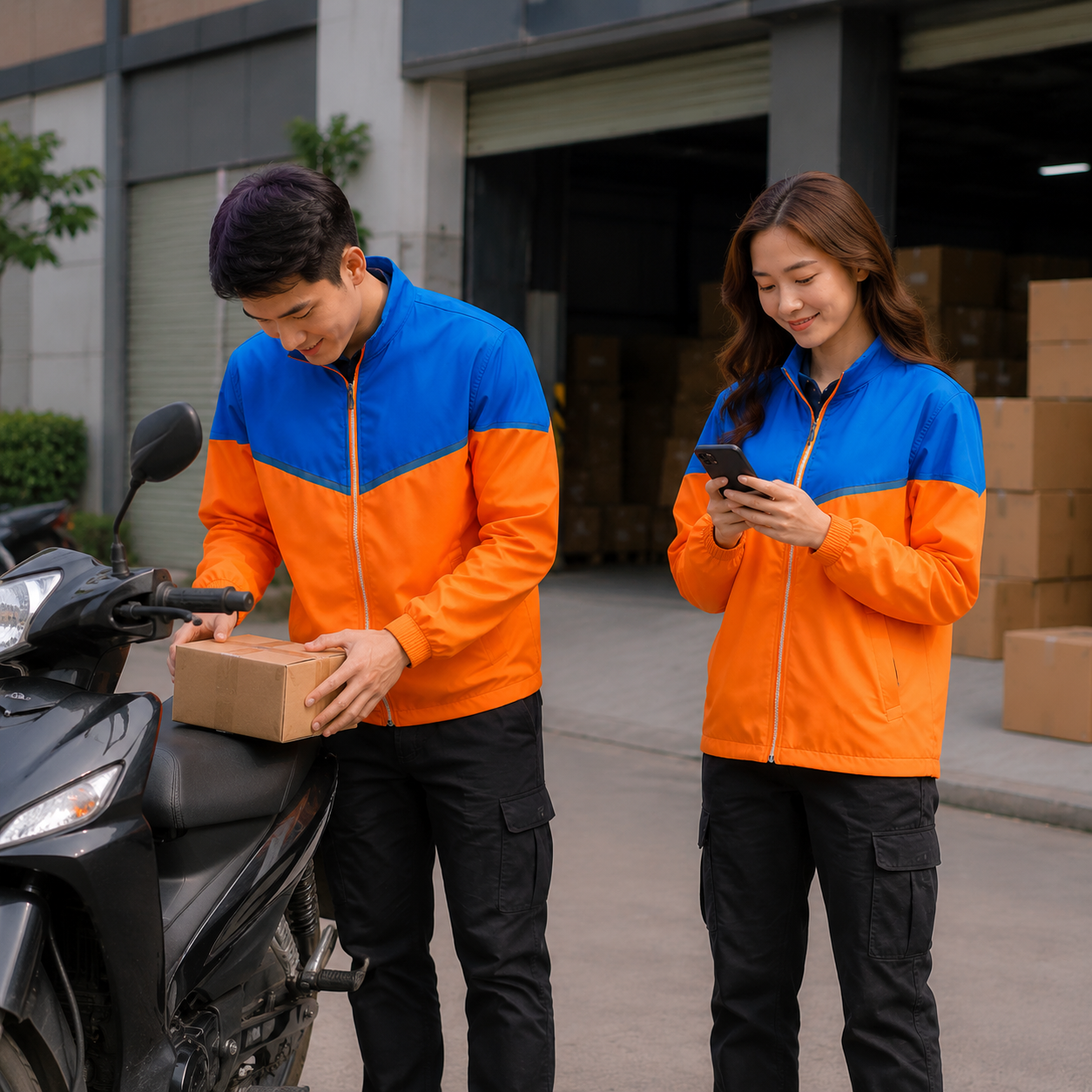 Làm việc cùng Mẫu áo khoác gió đồng phục giao hàng Làm việc cùng Mẫu áo khoác gió đồng phục giao hàng