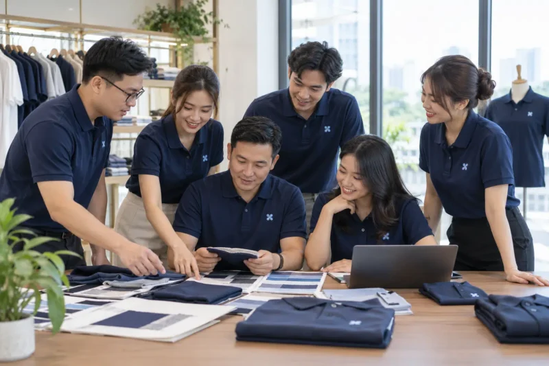 Logo thêu đúng kích thước trên áo đồng phục