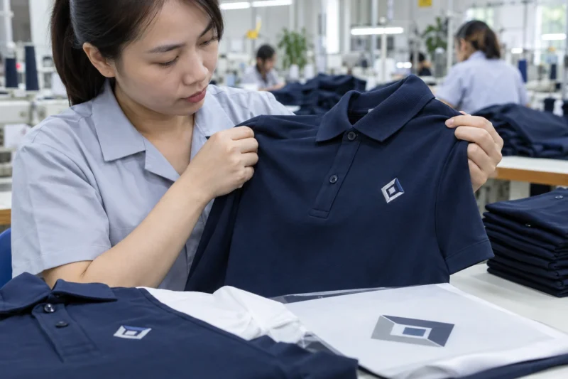 Logo thêu sắc nét trên áo đồng phục cao cấp