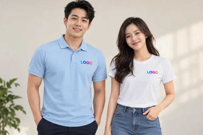 Vị trí logo trên áo polo và áo cổ tròn