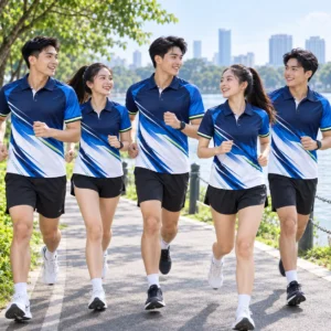 Mẫu áo polo CLB in chuyển nhiệt Running Club - tập thể mặc thực tế