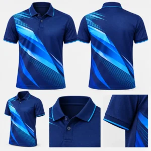 Mẫu áo polo đồng phục in chuyển nhiệt Dynamic Blue navy cyan - chi tiết sản phẩm