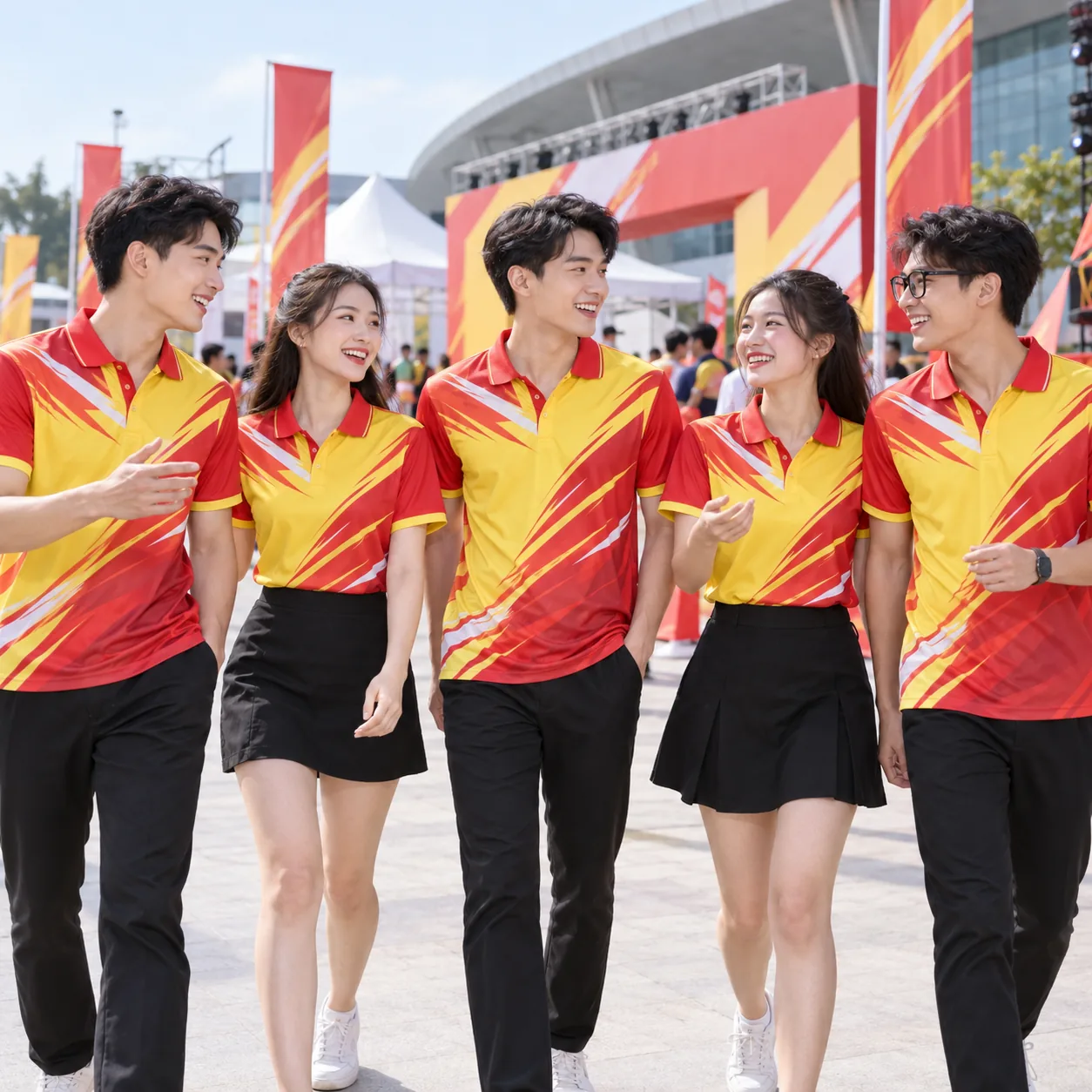 Mẫu áo polo sự kiện in chuyển nhiệt Event Redline - tập thể mặc thực tế Mẫu áo polo sự kiện in chuyển nhiệt Event Redline - tập thể mặc thực tế