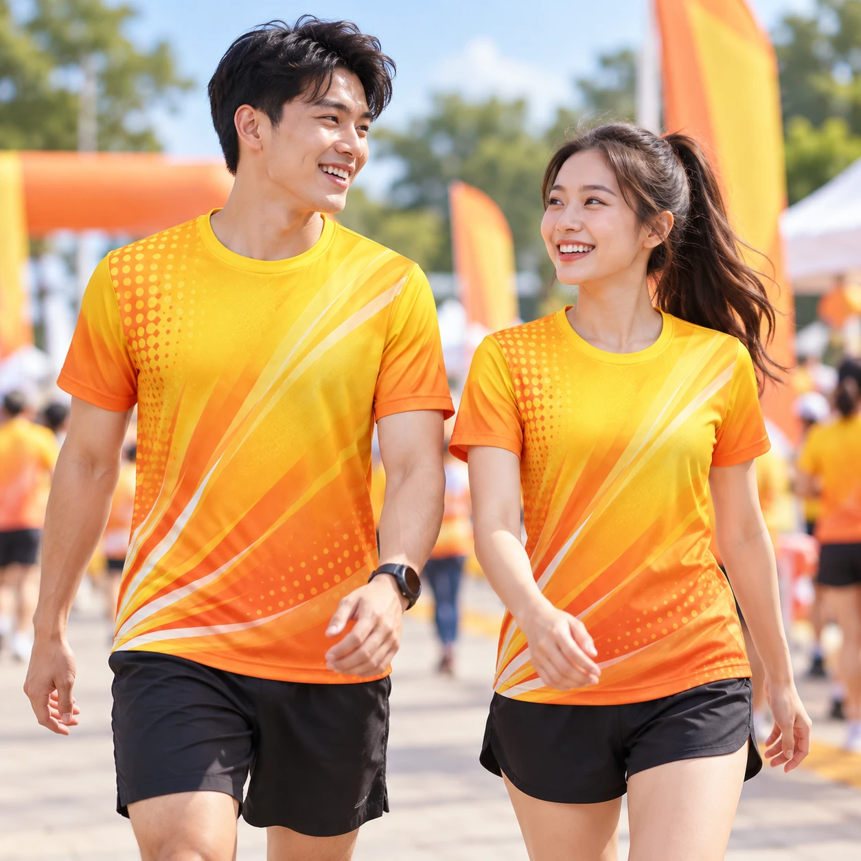Mẫu áo sự kiện in chuyển nhiệt Sunrise Event vàng cam - ảnh đại diện Mẫu áo sự kiện in chuyển nhiệt Sunrise Event vàng cam - ảnh đại diện