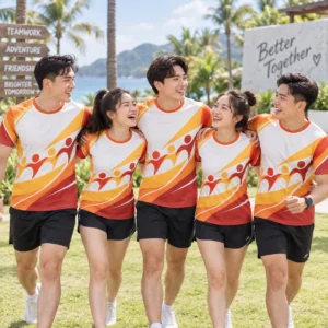 Mẫu áo team building in chuyển nhiệt Together We Go - tập thể mặc thực tế