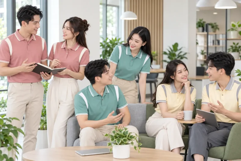 Mẫu đồng phục nhân viên có màu sắc trẻ trung dễ mặc