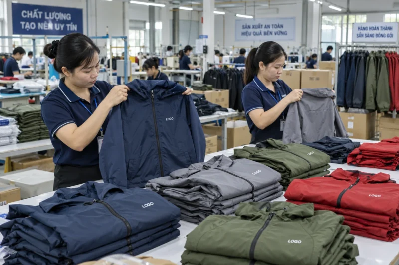 May áo khoác gió in thêu logo theo yêu cầu
