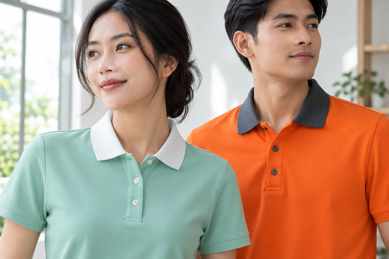 Nẹp áo polo cài cúc khi đứng thẳng