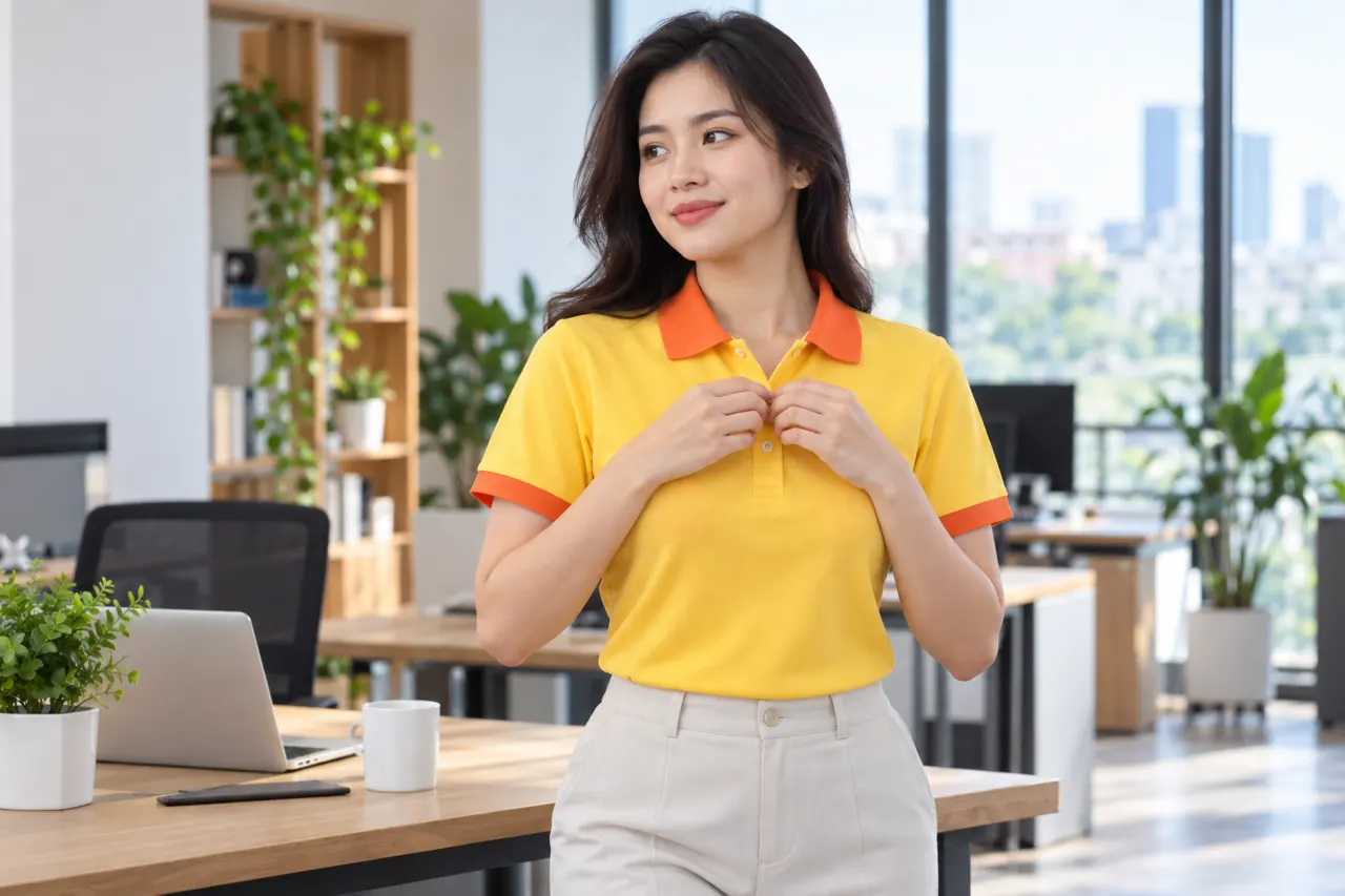 Nẹp áo polo mở một cúc trong sinh hoạt