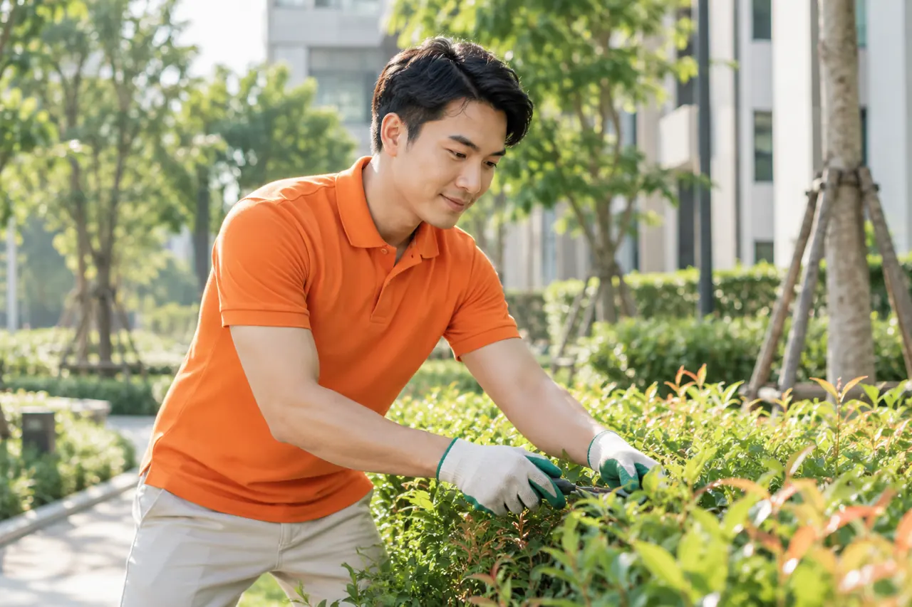 Người làm việc ngoài trời mặc polo cam