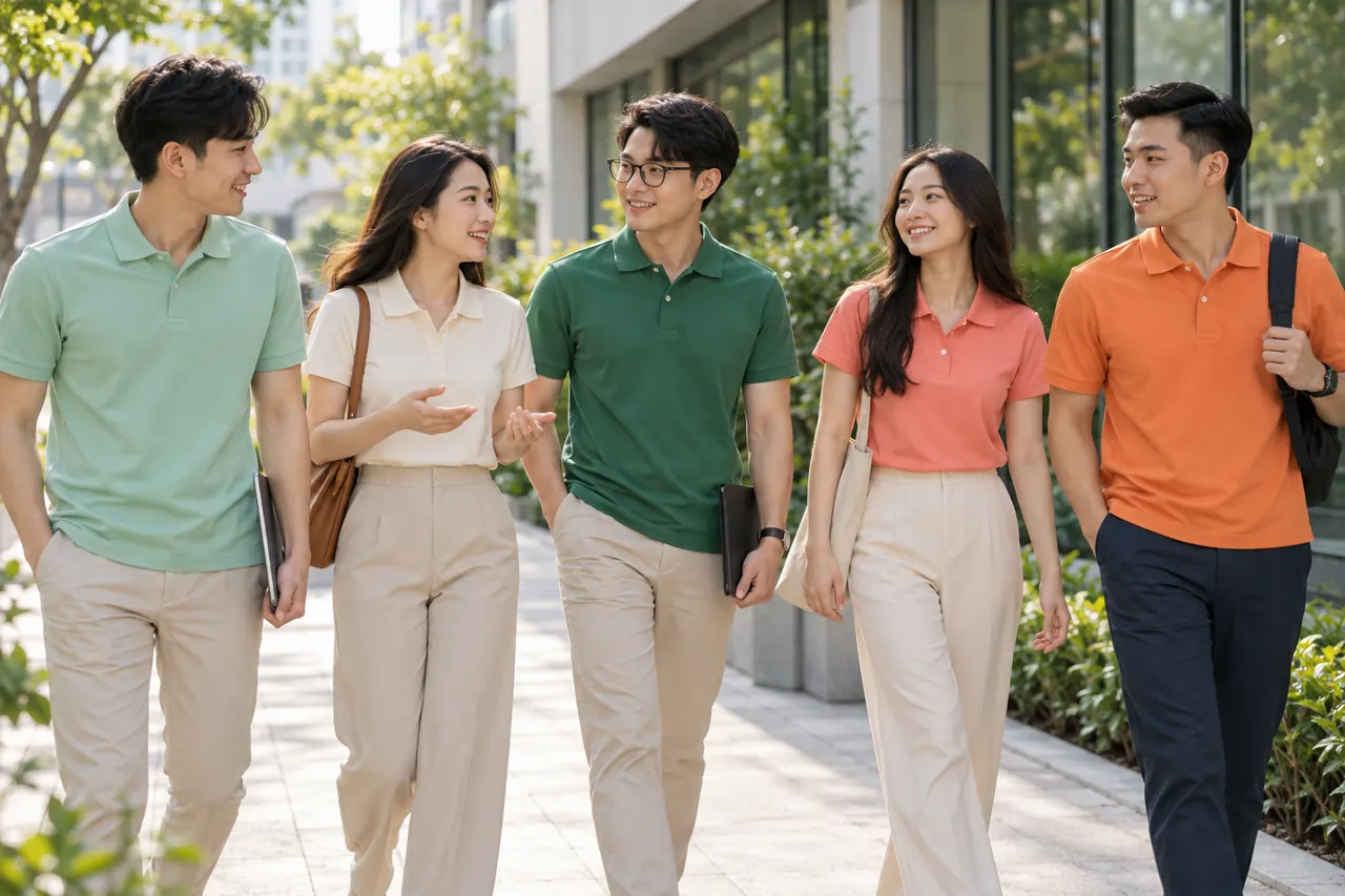 Người mặc polo đi bộ ngoài trời