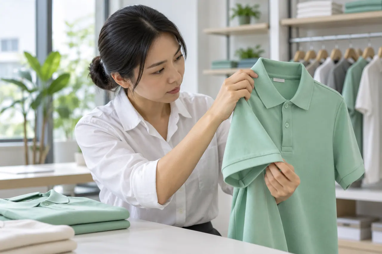 Người phụ trách xem áo mẫu dưới ánh sáng