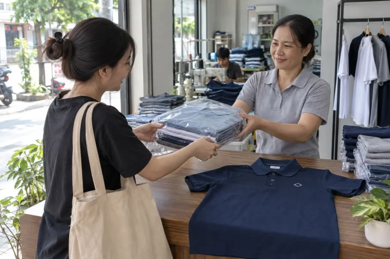 Nhận áo polo in logo lấy ngay tại VIE Uniform