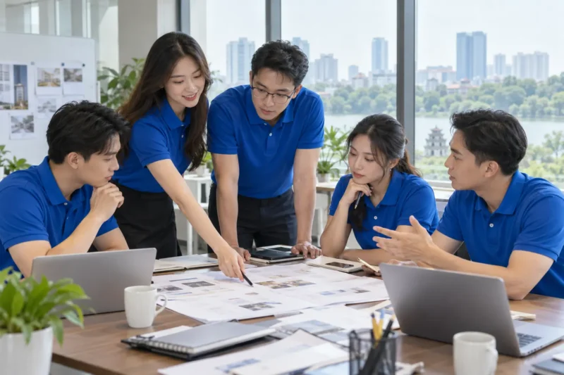 Nhân viên doanh nghiệp mặc đồng phục thống nhất