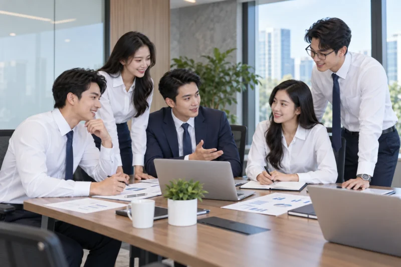 Nhân viên mặc bộ đồng phục sơ mi quần âu