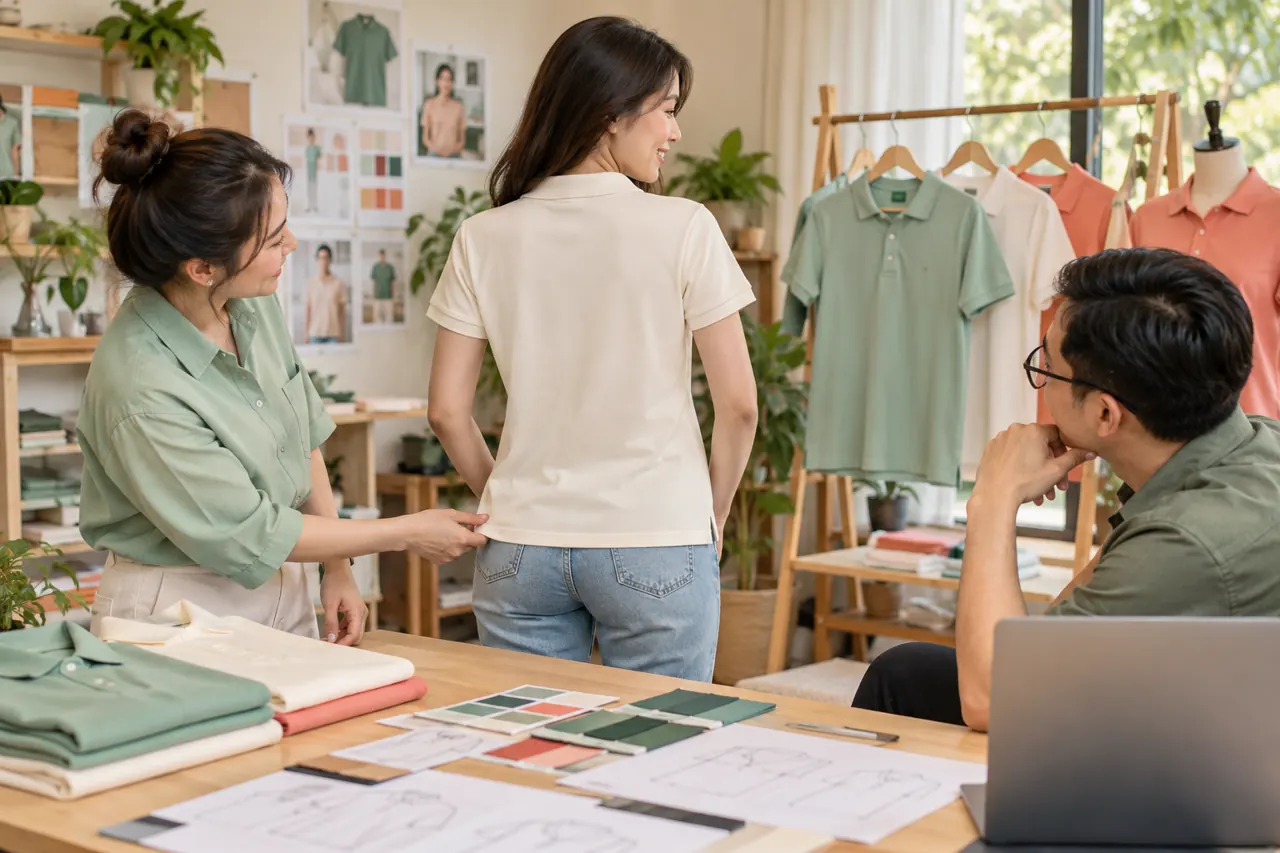 Nhân viên nhìn thử áo từ phía sau