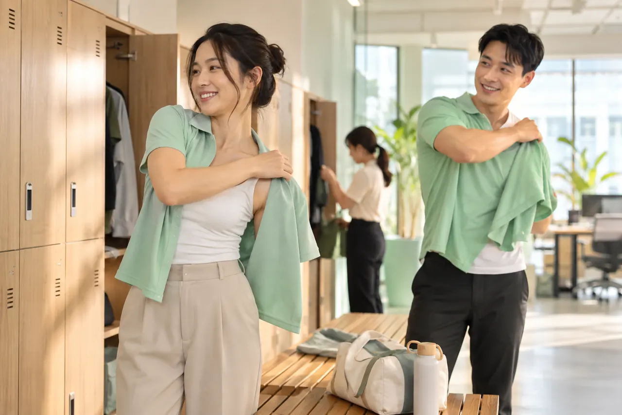 Nhân viên thay áo sau buổi làm việc