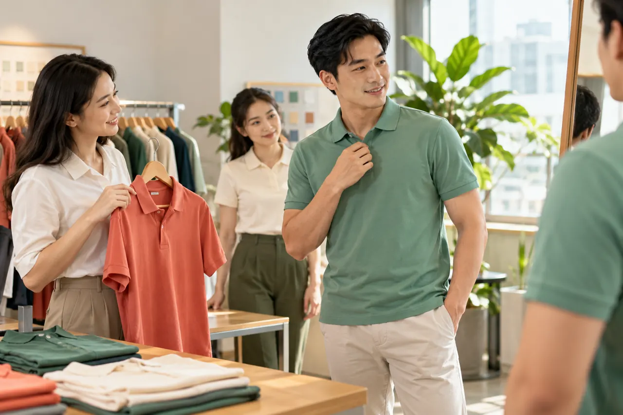 Nhân viên thử polo trong phòng sáng