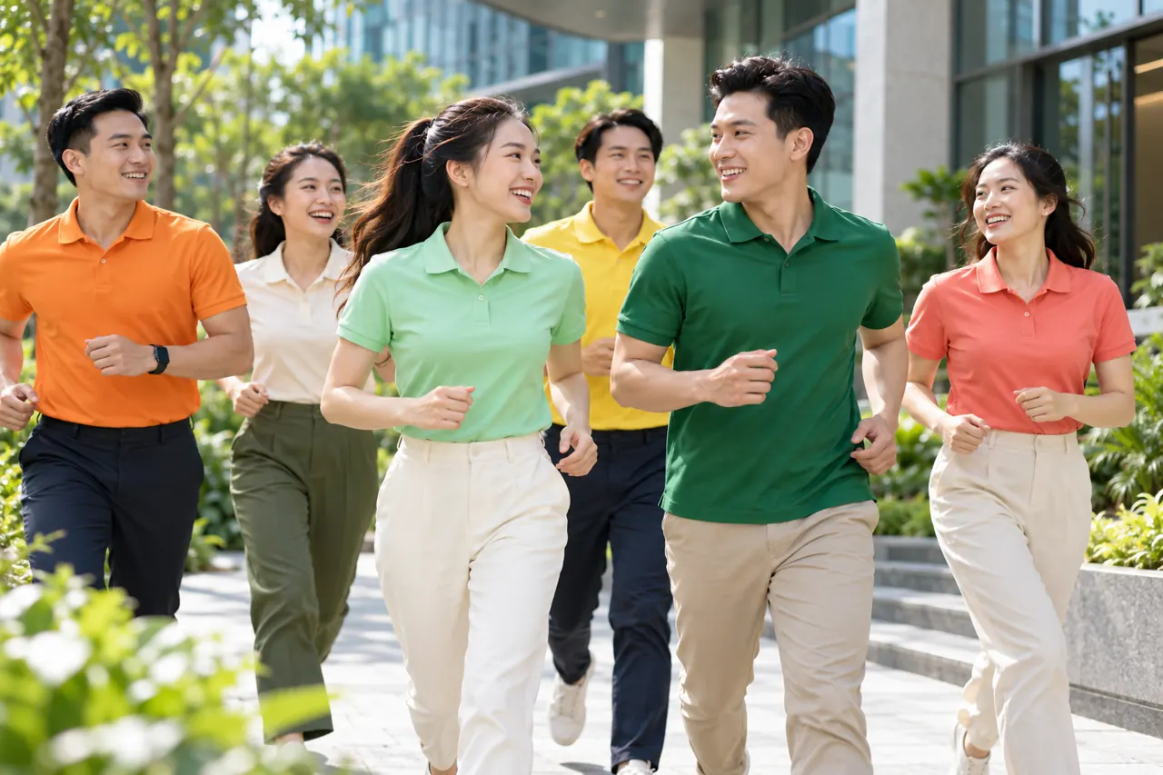 Nhân viên vận động trong áo polo đồng phục
