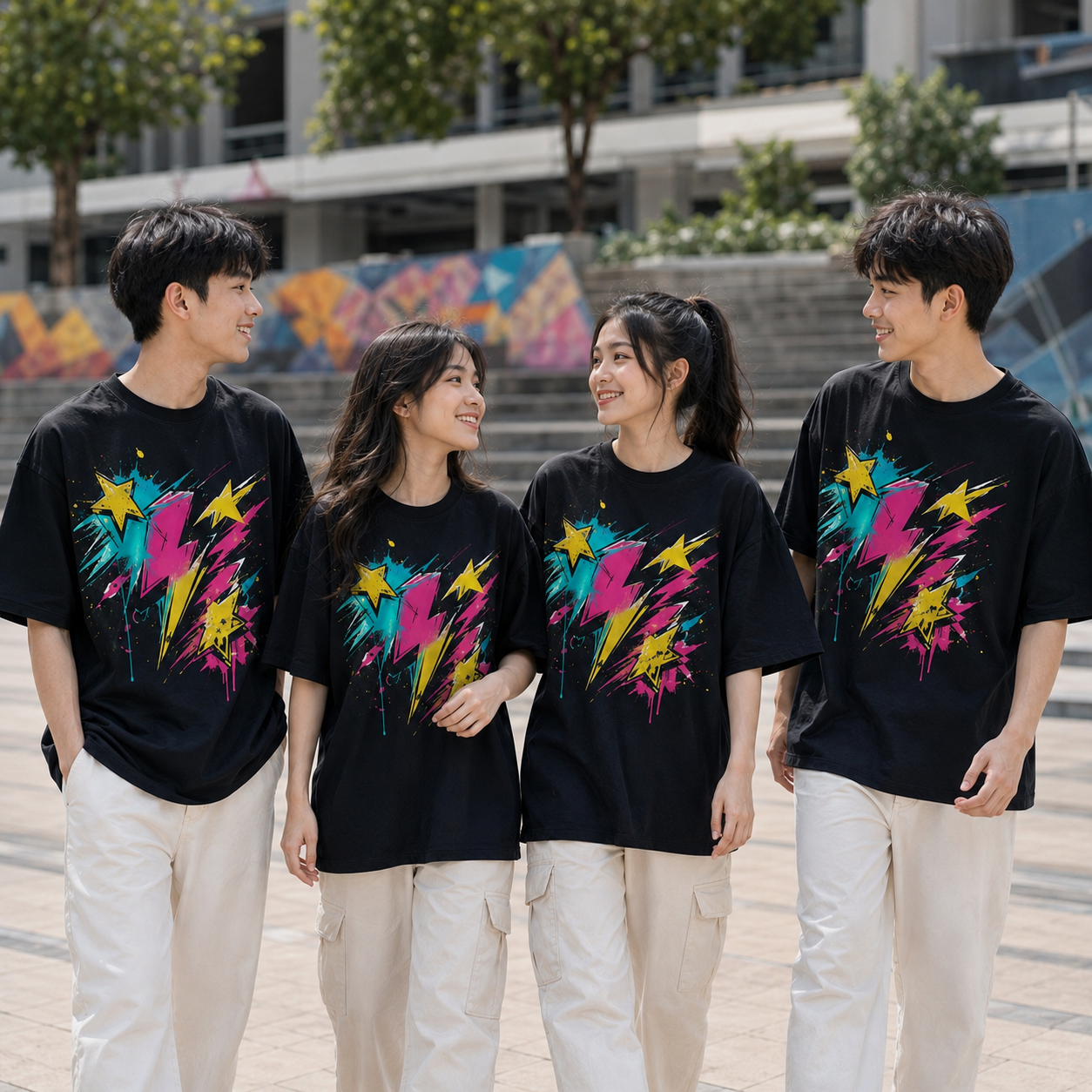 Nhóm mặc Áo lớp graffiti Nhóm mặc Áo lớp graffiti