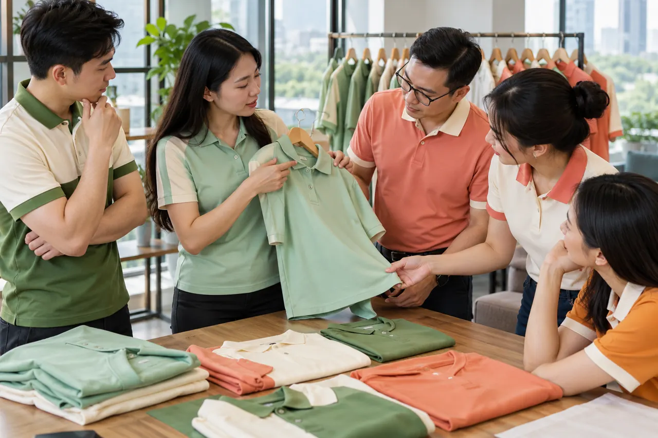 Nhóm mặc áo đồng phục hai sắc sáng