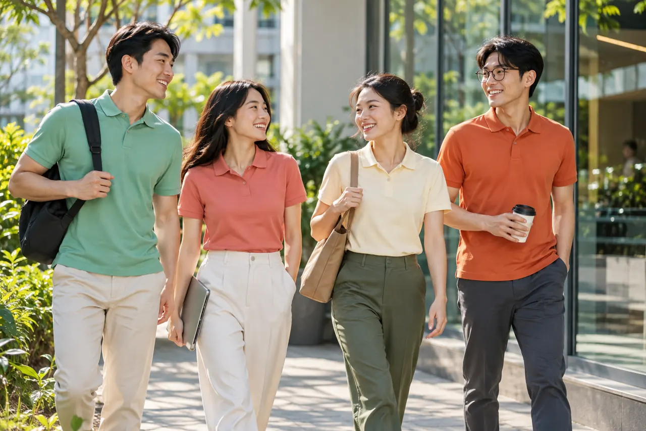 Nhóm mặc áo polo thoải mái khi di chuyển