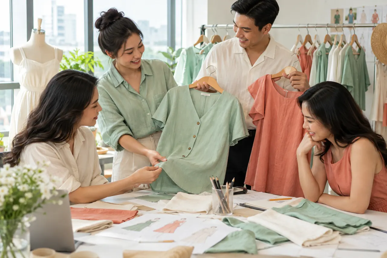 Nhóm nhân viên chọn mẫu áo mùa hè