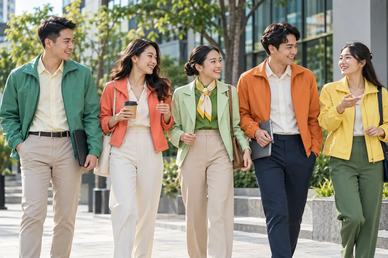Nhóm nhân viên ngoài trời trong hai lớp áo