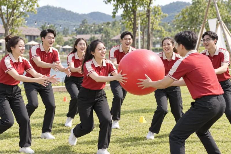 Nhóm thành viên mặc đồng phục trong hoạt động tập thể