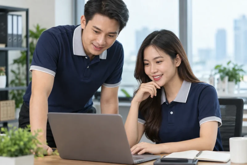 Phối màu áo polo đồng phục ở cổ và bo tay