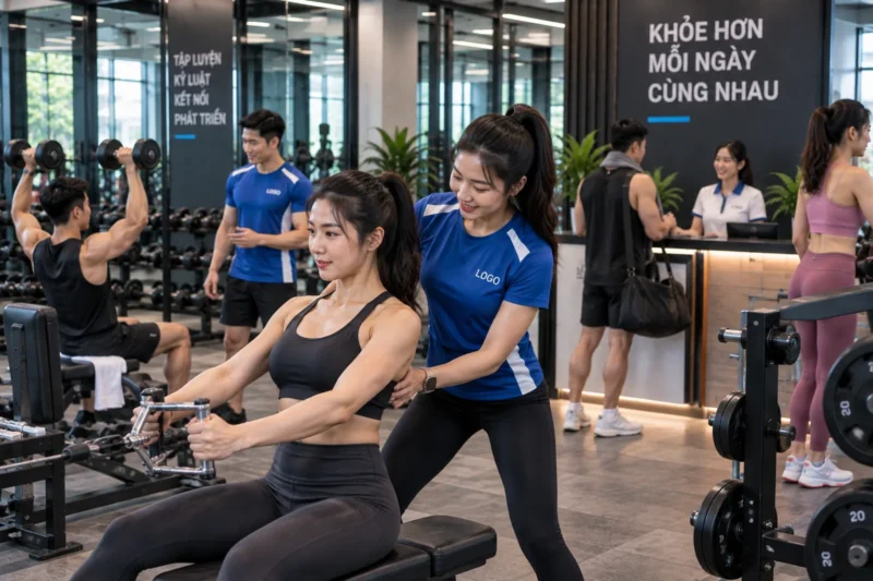Phối màu đồng phục phòng gym theo nhận diện thương hiệu