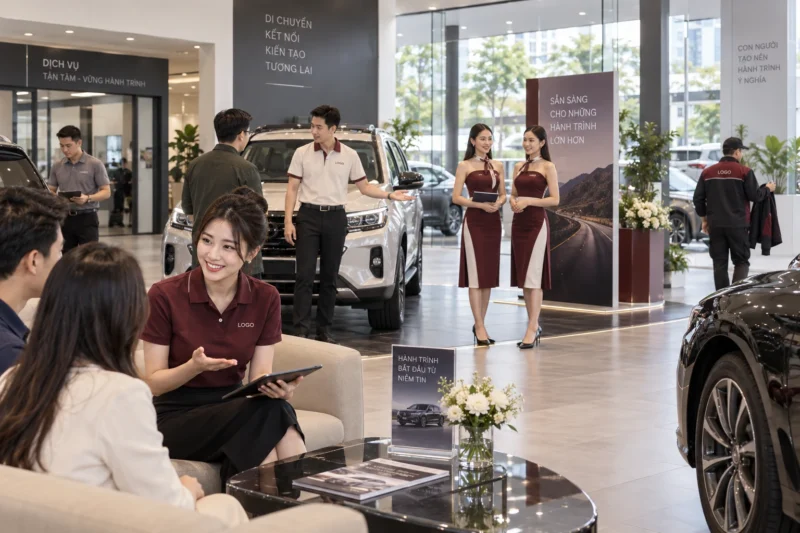 Phối màu đồng phục showroom ô tô theo nhận diện thương hiệu