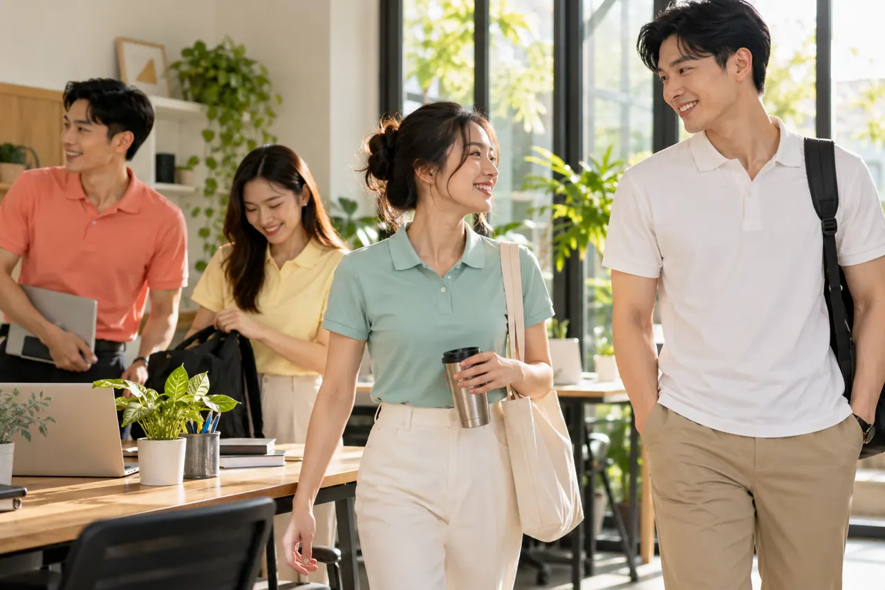 Polo đồng phục sau ca làm trong phòng sáng