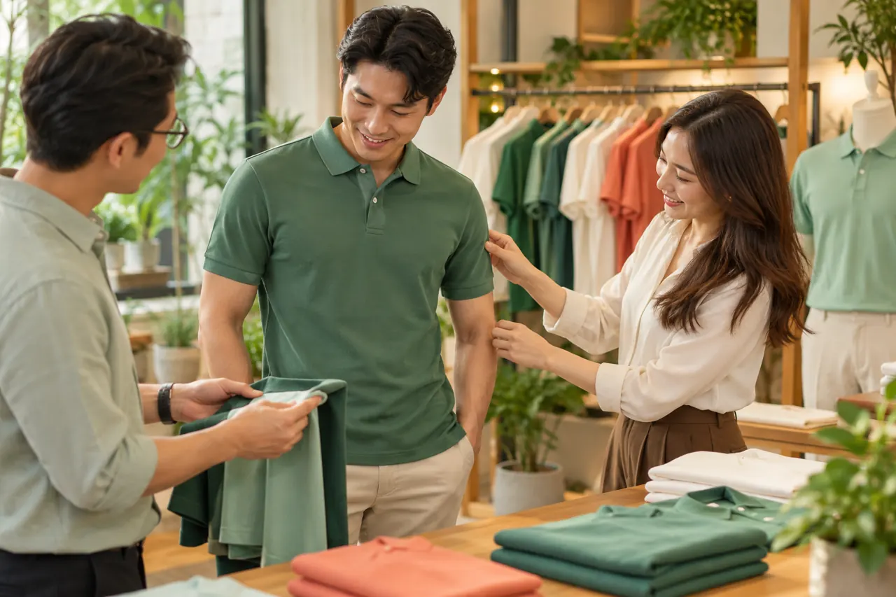 Polo màu xanh lá tại showroom