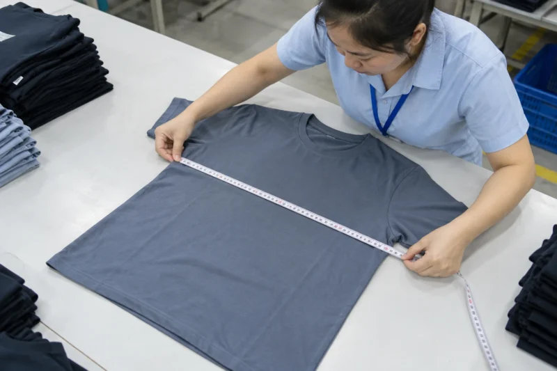 QC kiểm tra chất lượng áo đồng phục tại xưởng